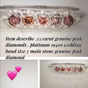 Platinum genuine pink diamond ring size 7